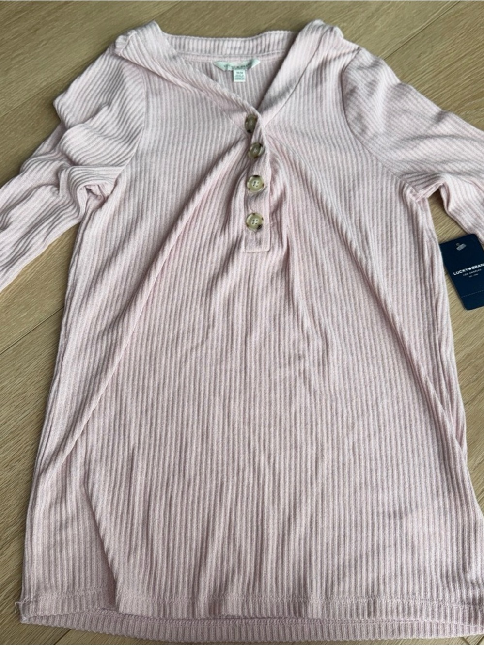 Lucky Brand Soft Light Pink Ribbed Henley Hoodie Tunic